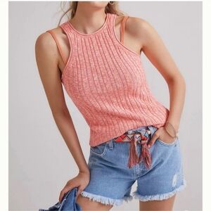 By Anthropologie Cotton Blend Knit Racerback Tank Top, Pink, Small, NWT